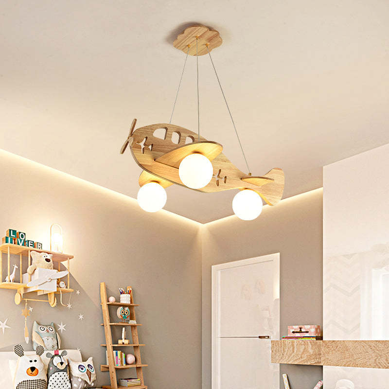 Minori Vintage Airplane Shape Pendant Light, Wood - Lumpaz
