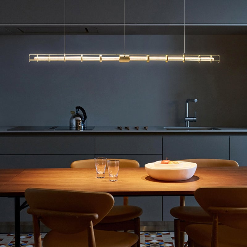 Edge Modern Minimalist Linear Metal/Glass Pendant Light, Gold - Lumpaz