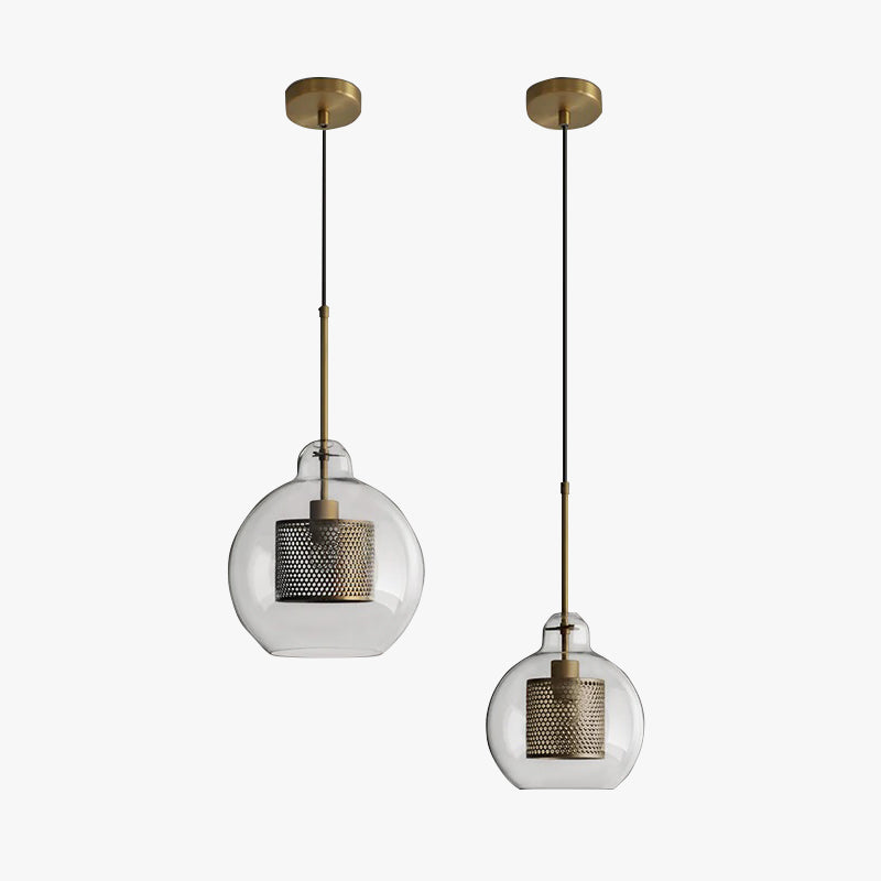 Oneal Contemporary Golden Pendant Light, Metal/Glass, Globe/Cylindric - Lumpaz