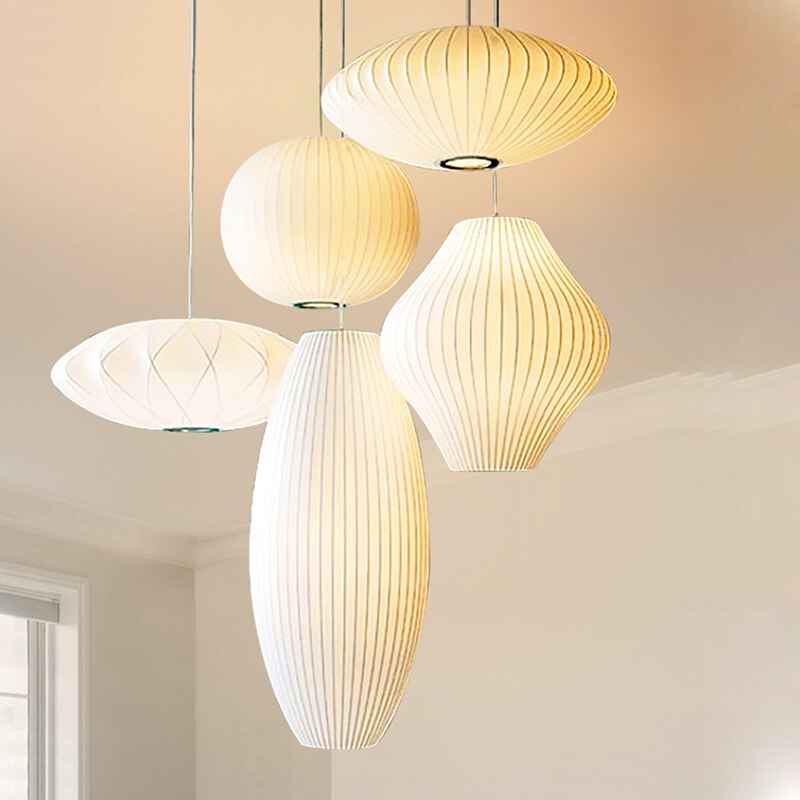Renée White Single Pendant Light, Artificial Silk Shade, 6 Style - Lumpaz