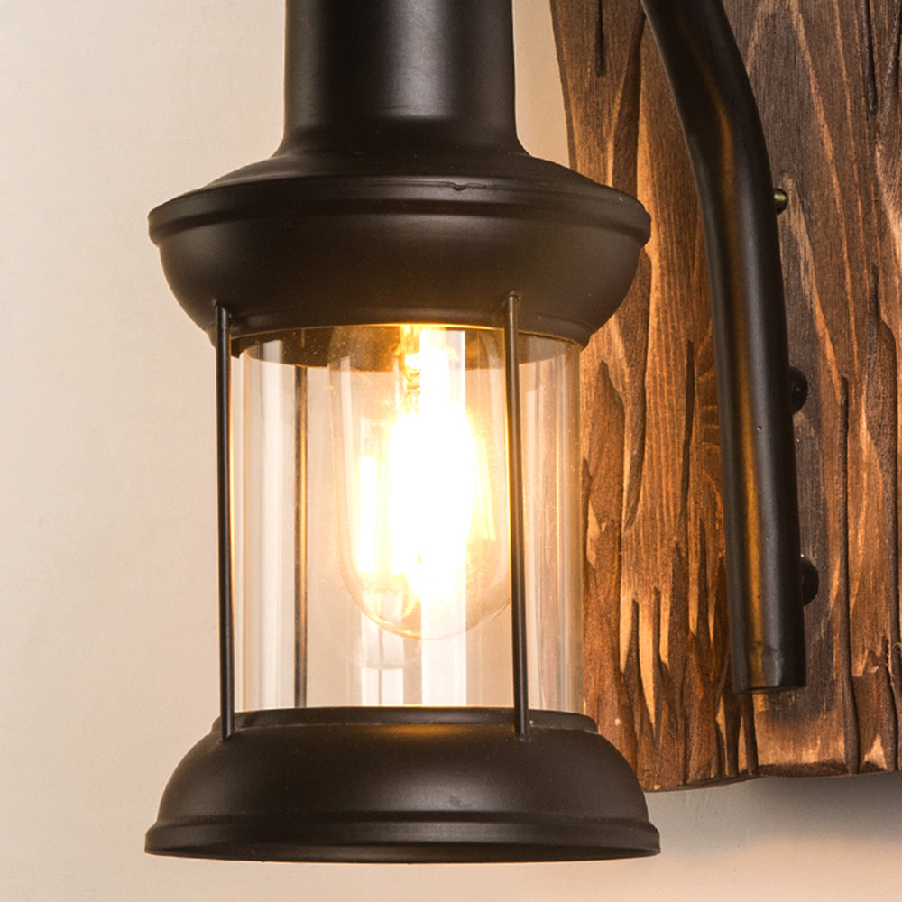 Austin Vintage Branches Lantern Wall Lamp, Metal/Wood, Black, Dining Room - Lumpaz
