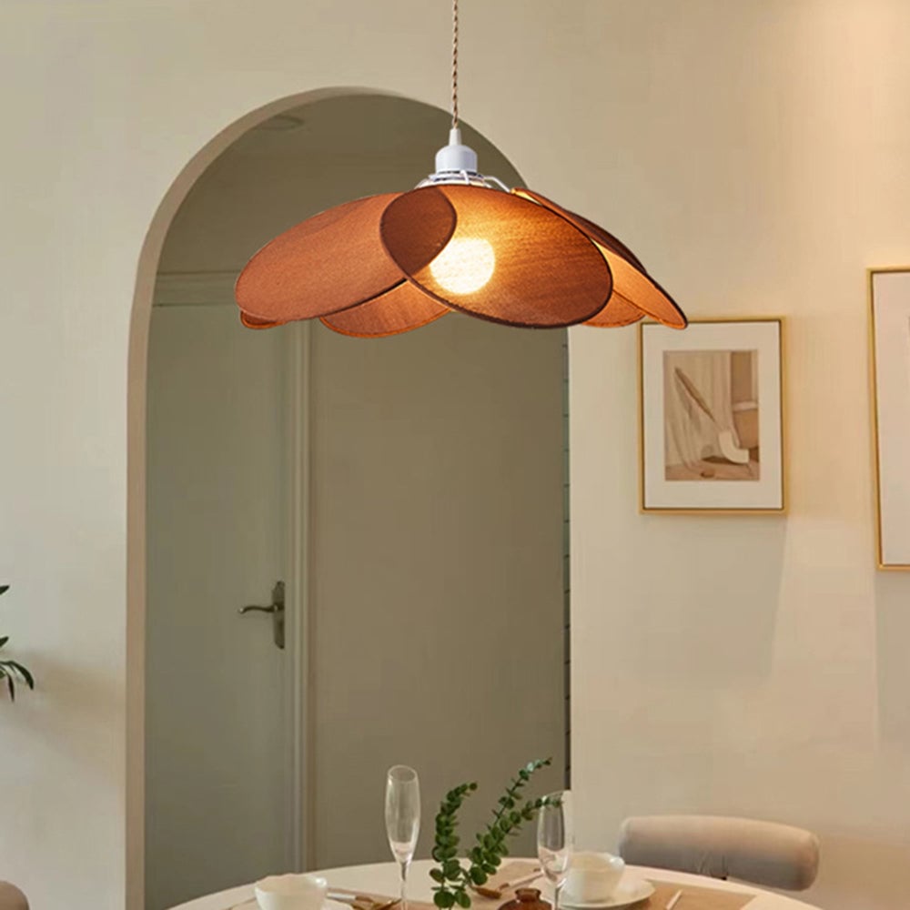 Renée Minimalist Fabric Flower Pendant Light, Orange/Brown/Beige - Lumpaz