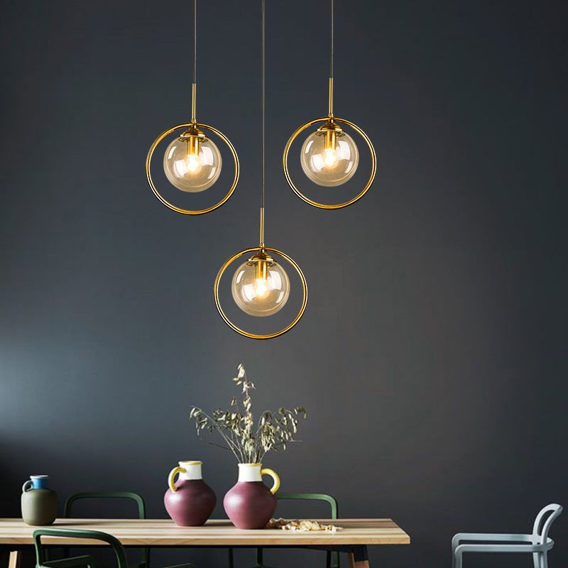 Hailie Luxury Global Glass Pendant Light Aith A Metal Ring - Lumpaz