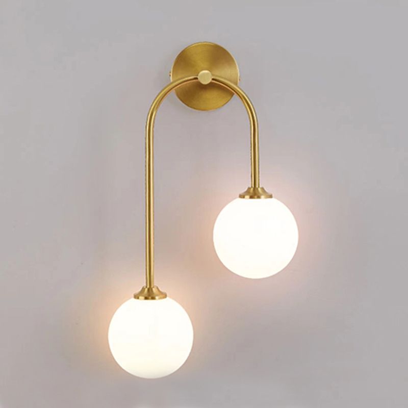 Valentina Modern Arc Globe Glass Wall Lamp, Brass, Living Room - Lumpaz