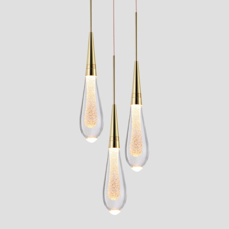 Kristy Modern Designer Teardrop Crystal Pendant Light, Gold - Lumpaz