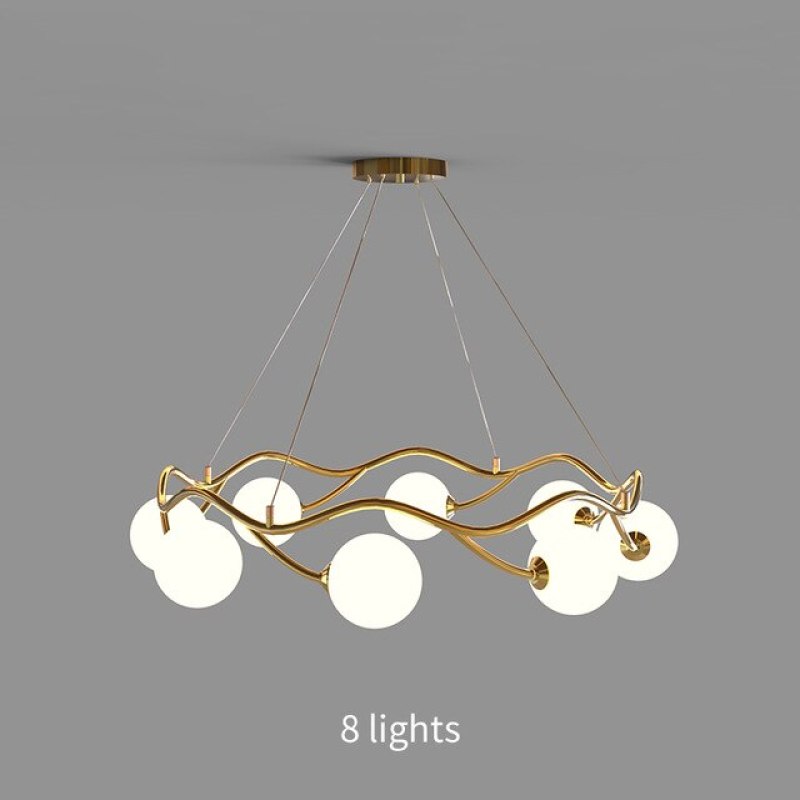 Valentina Modern Designe Wave Metal/Glass Pendant Light, White/Gold - Lumpaz