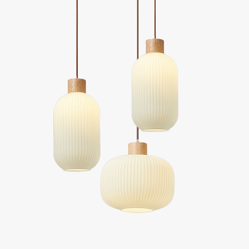 Ozawa Modern Wood/Glass Pendant Light, White - Lumpaz