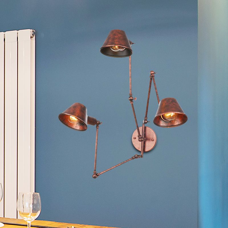 Brady Vintage Adjustable Metal Wall Lamp, Black/Rust, Bedroom - Lumpaz