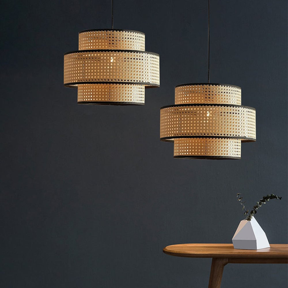 Ritta Japanese Rattan Pendant Light, Tri-Layer - Lumpaz