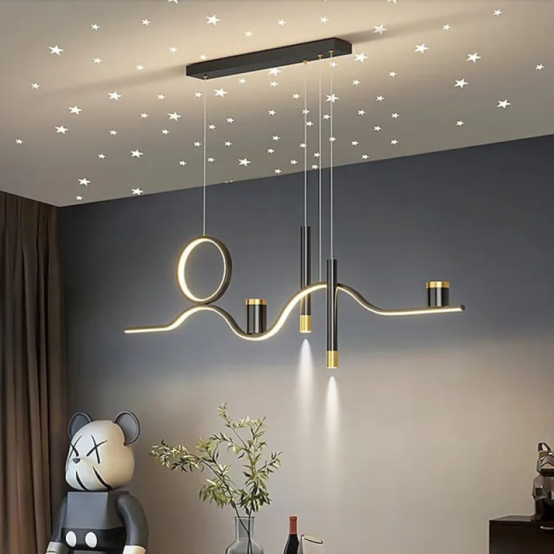Madina Modern Metal Linear Starry Night Pendant Light, Black - Lumpaz