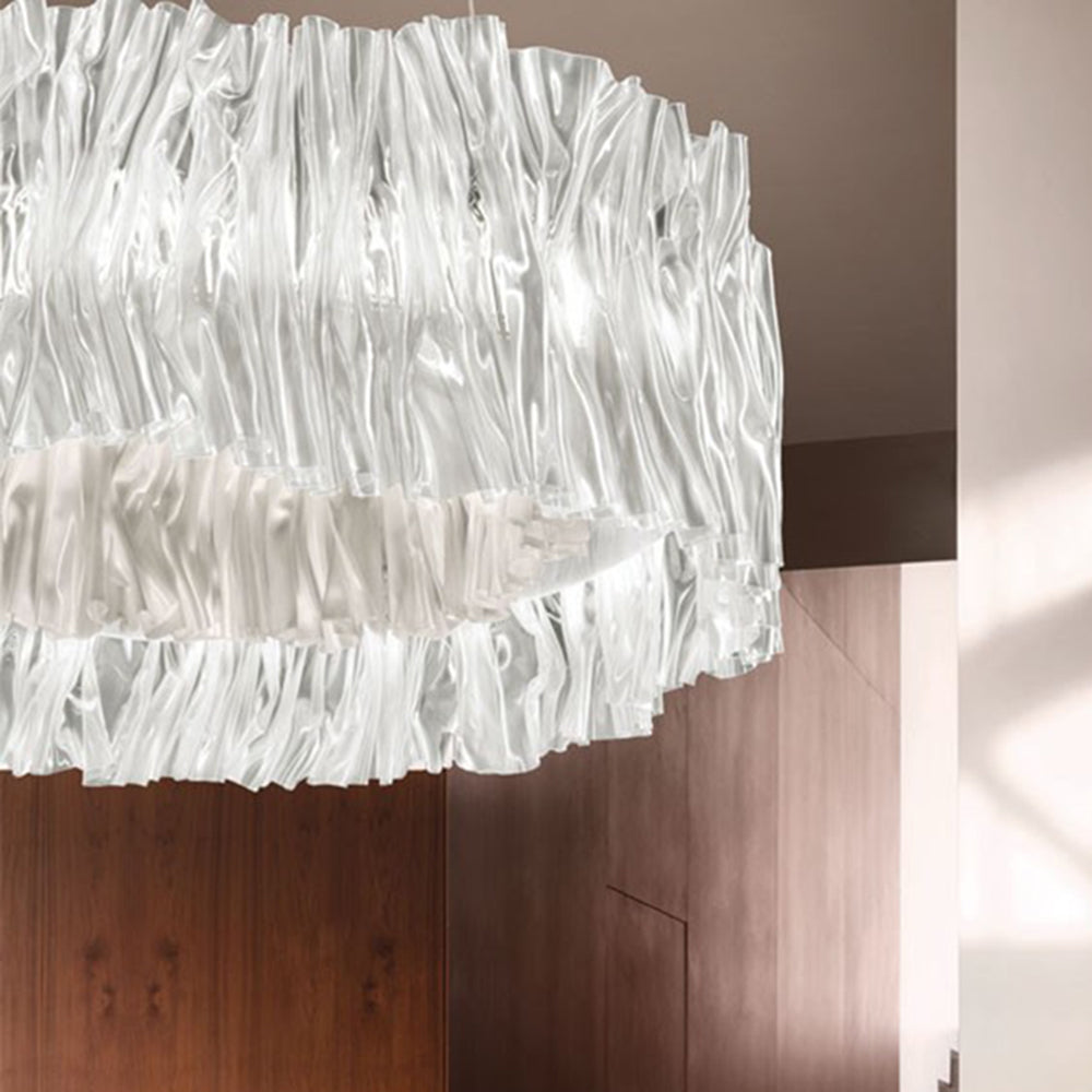 Kristy Modern Luxury Pleated Pendant Light, Circle, Acrylic/Stainless Steel - Lumpaz