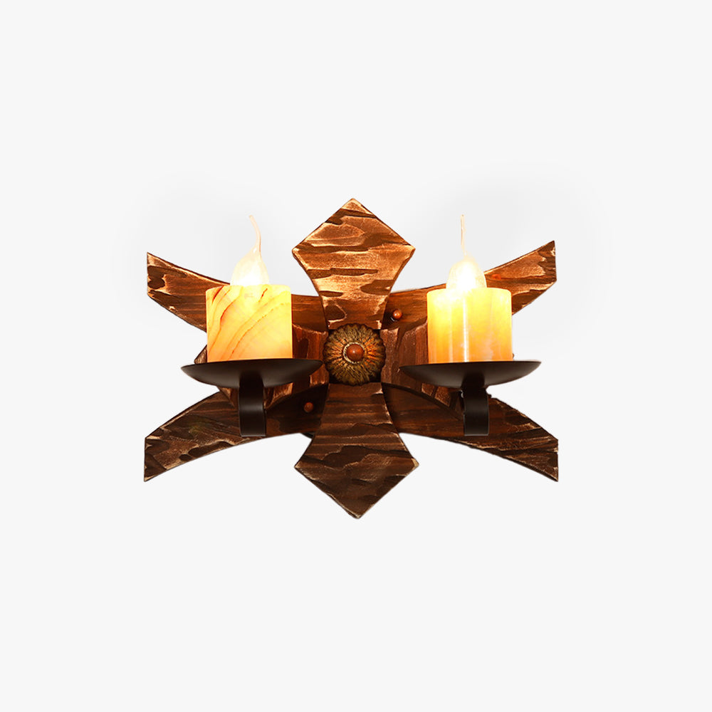 Austin Wall Lamp Decorative Vintage Candle Double Light Wooden, Bedroom - Lumpaz