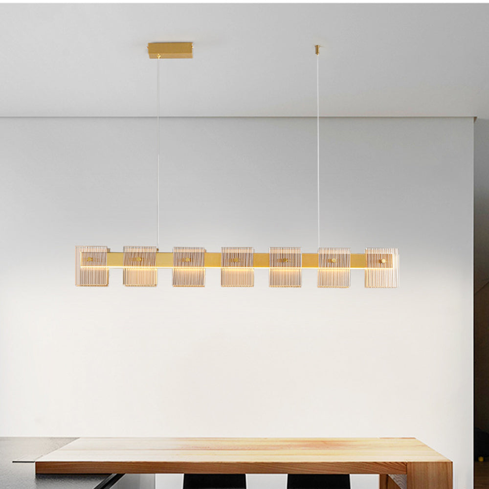Evette Modern Minimalist Rectangular Metal And Glass Pendant Light,Gold - Lumpaz