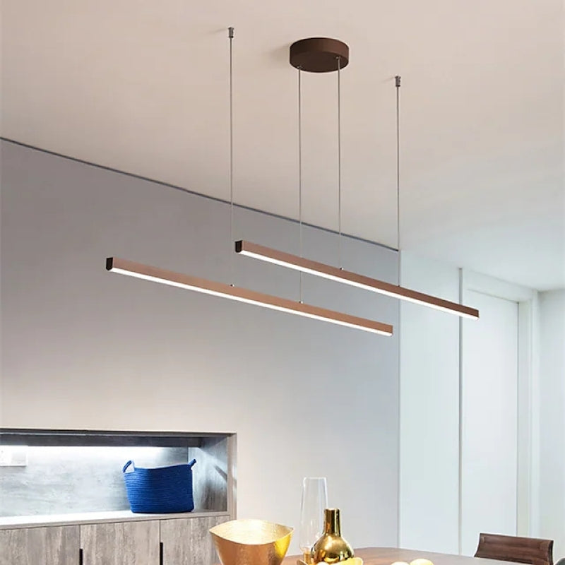 Edge Modern Minimalist Double-Linear Metal Pendant Light, Brown - Lumpaz