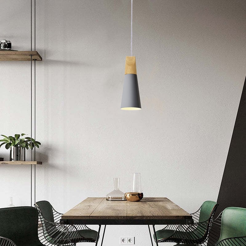 Morandi Multi-Shaped Wood And Metal Pendant Light, 6 Colors - Lumpaz