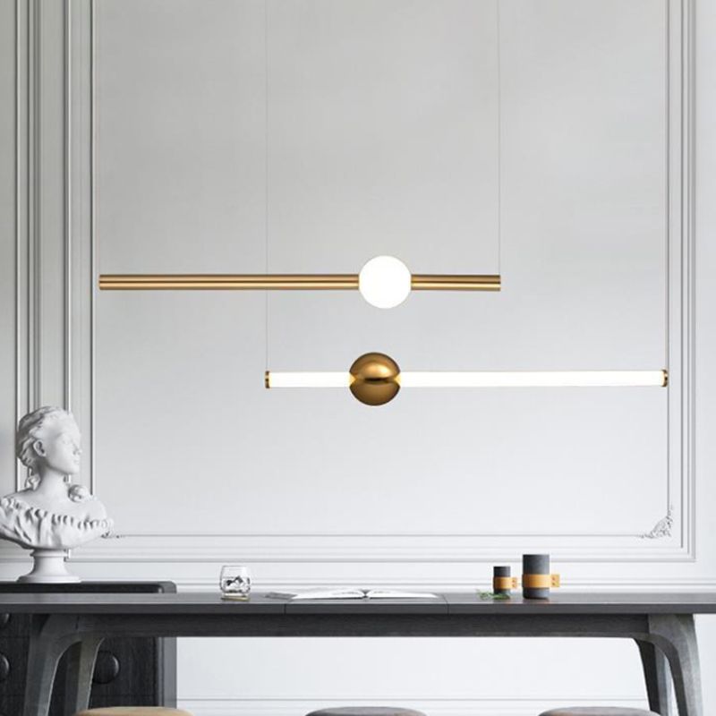 Edge Modern Linear Metal Pendant Light, White/Gold - Lumpaz
