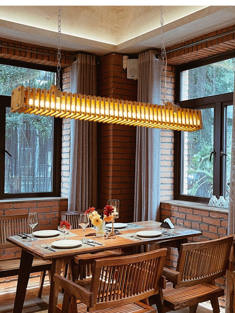 Austin Rectangular LED Pendant Light, Wood & Metal, 47.5" - Lumpaz