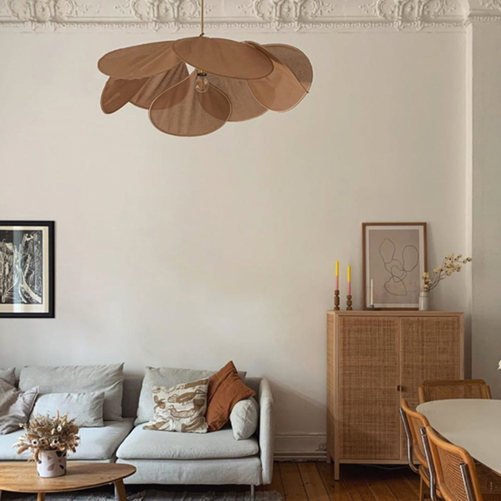 Renée Pendant Light Vintage Rustic Wabi Sabi, Fabric, White/Brown - Lumpaz