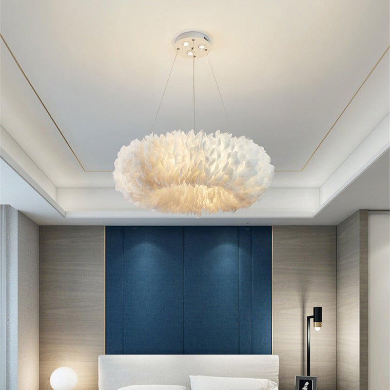 O'Moore Romantic Ring Feather/Metal Pendant Light, Natural Ostrich - Lumpaz