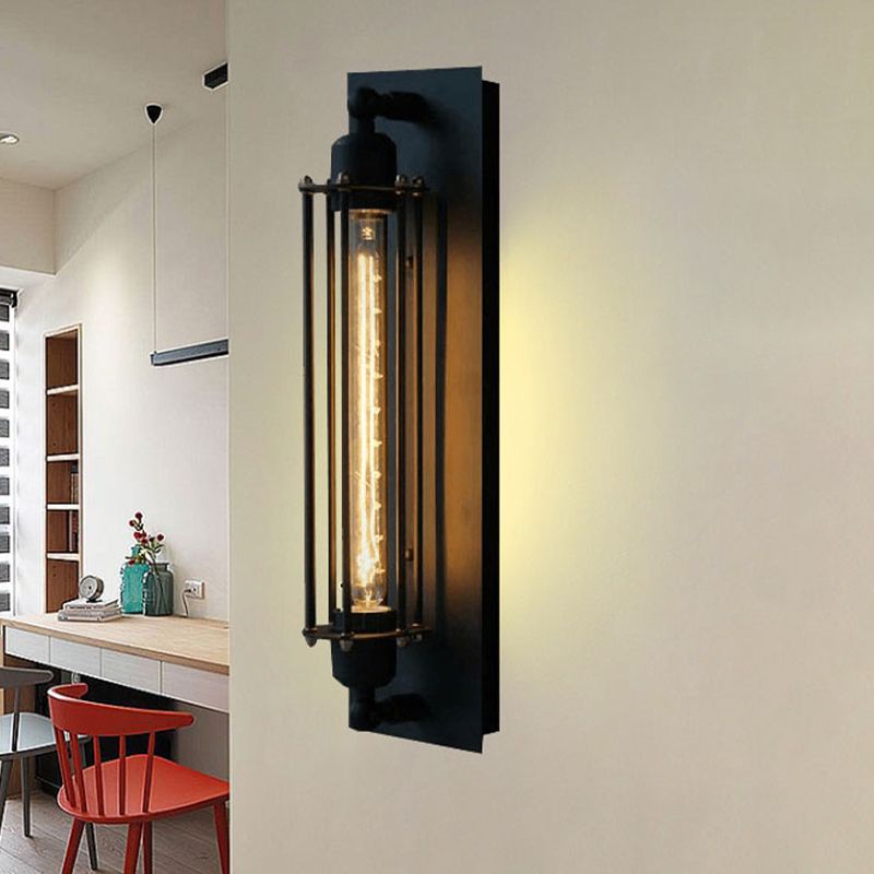 Orr Industial Rectangular Metal/Glass Wall Lamp, Black - Lumpaz