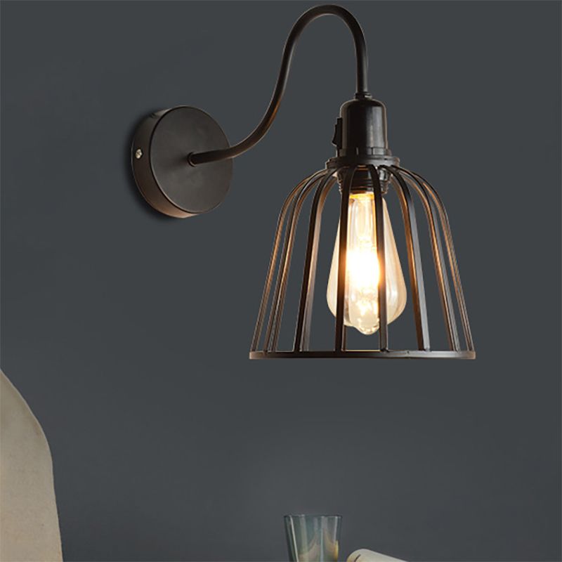 Alessio Vintage Cage Adjustable Wall Lamp, Metal, Black, Living Room - Lumpaz