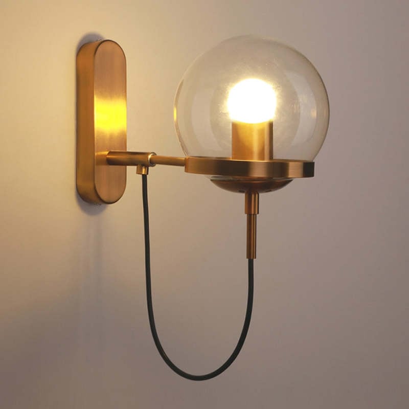 Alessio Rustic Retro Glass Globe Wall Lamp, Black/Bronze - Lumpaz