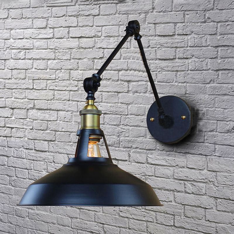 Brady Wall Lamp Dome Modern, Metal Adjustable, Black/Rust, Bedroom - Lumpaz