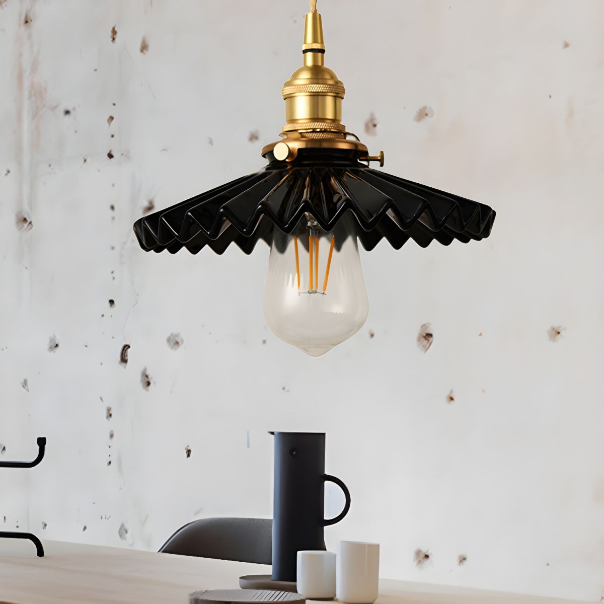 Alessio Industrial Vintage Rustic Metal Pendant Light, Black/White - Lumpaz