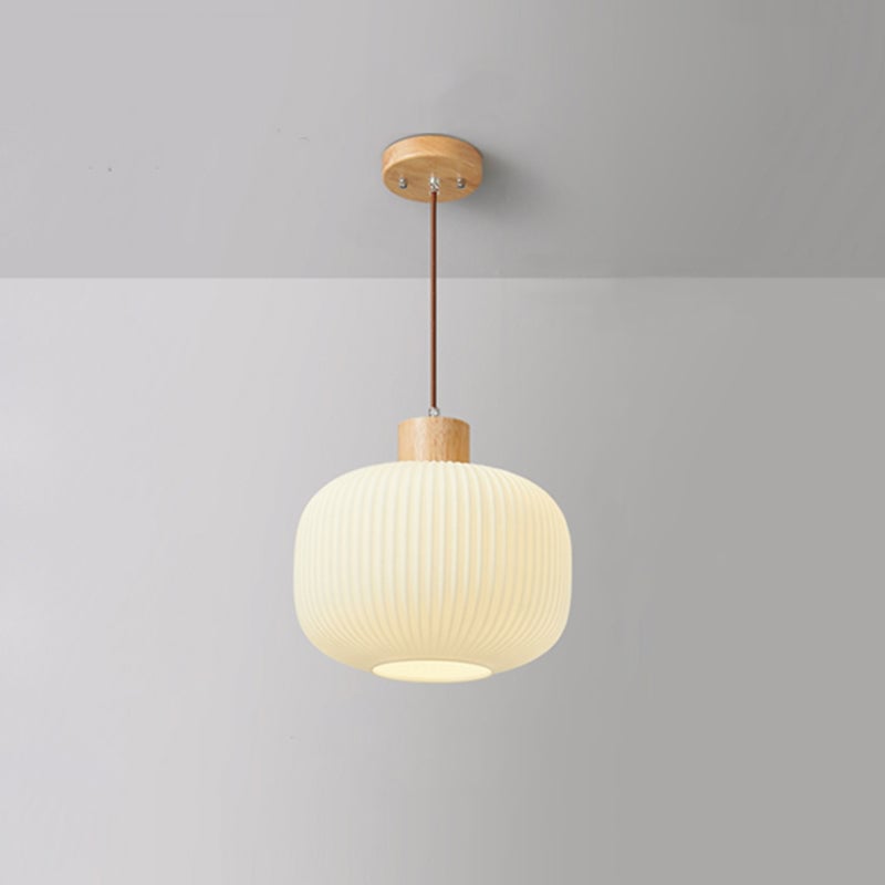 Ozawa Modern Wood/Glass Pendant Light, White - Lumpaz