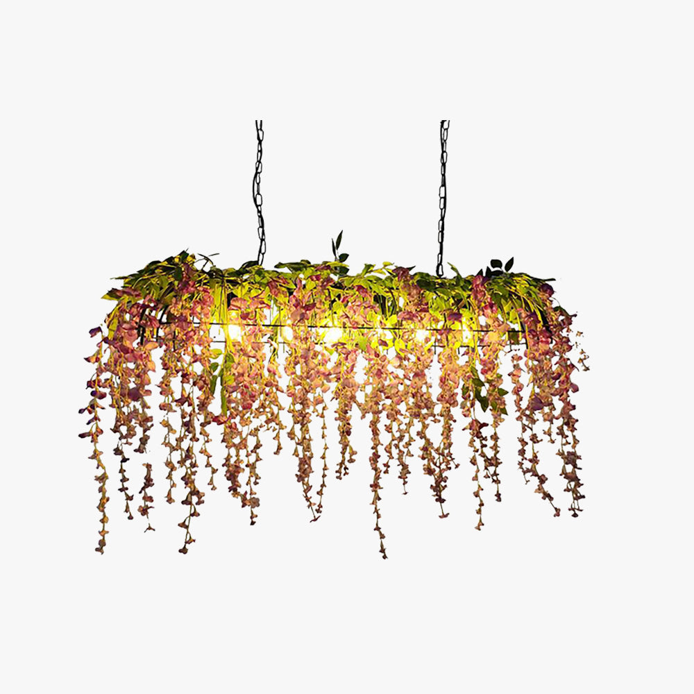 Nest Decorative Rectangular Flower Metal Pendant Light, Pink/Green - Lumpaz