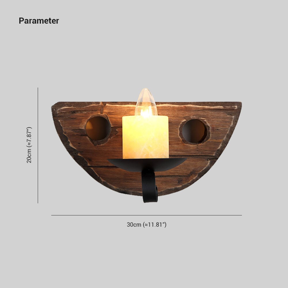 Austin Vintage Candle Semicircle Wall Lamp, Wood/Metal, Bedroom - Lumpaz