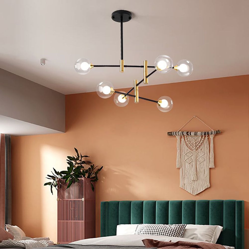 Valentina Nordic Spherical Bubble Metal/Glass Chandelier, Black/Gold - Lumpaz