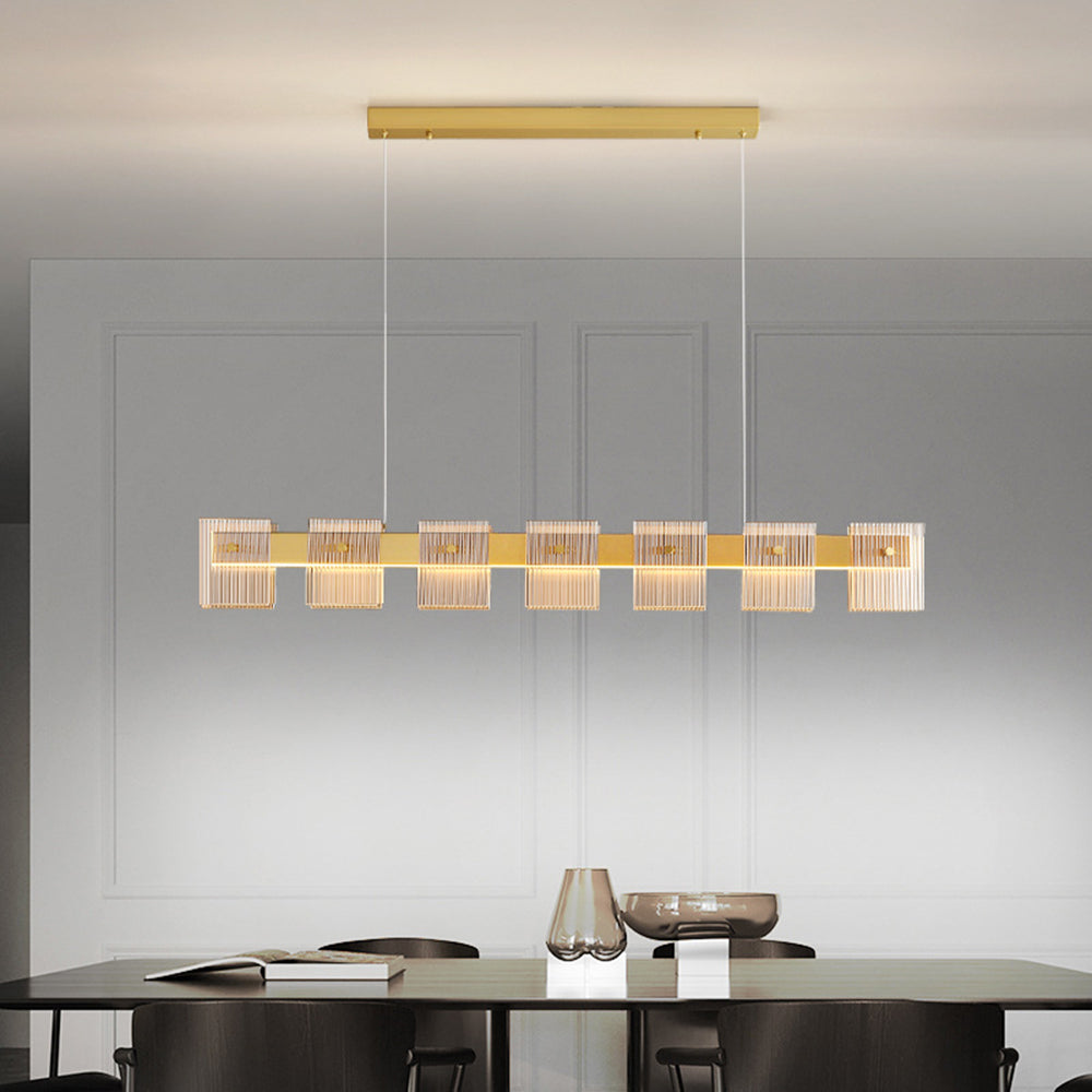 Evette Modern Minimalist Rectangular Metal And Glass Pendant Light,Gold - Lumpaz