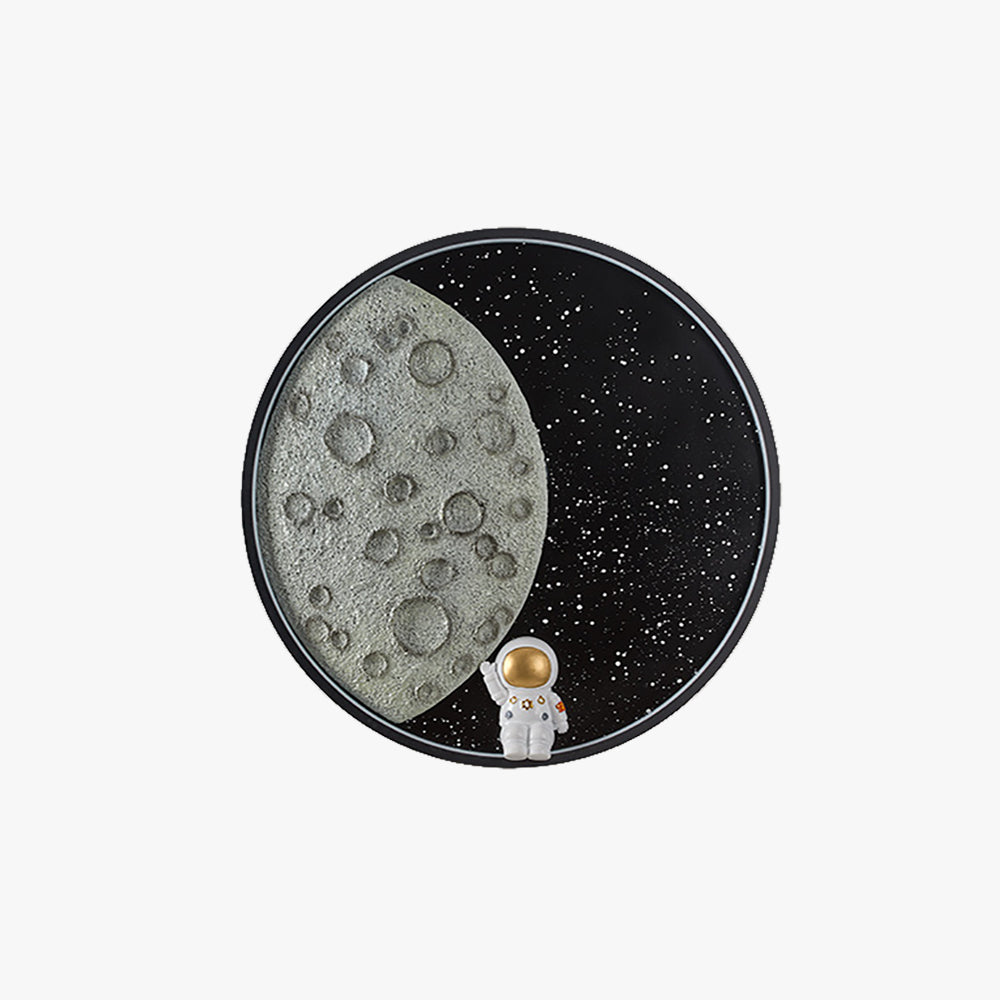 Elif Astronaut Round Moon Black Wall Lamp, Metal - Lumpaz