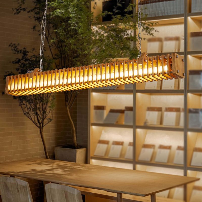 Austin Rectangular LED Pendant Light, Wood & Metal, 47.5" - Lumpaz
