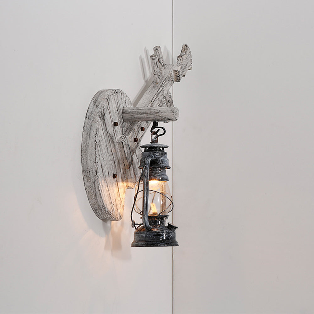 Austin Wall Lamp Lute Vintage Lantern Wooden Gray, Dining Room - Lumpaz