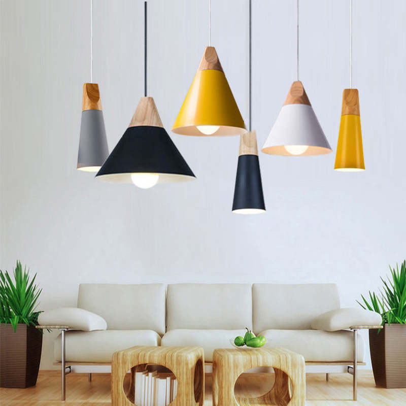 Morandi Multi-Shaped Wood And Metal Pendant Light, 6 Colors - Lumpaz