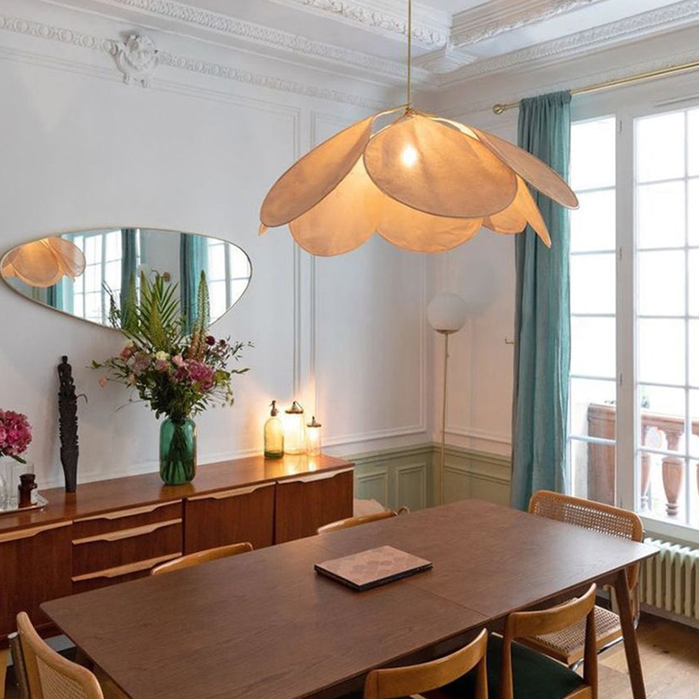 Renée Pendant Light Vintage Rustic Wabi Sabi, Fabric, White/Brown - Lumpaz