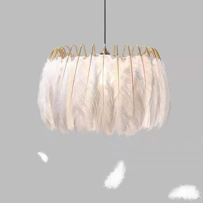 O'Moore Elegant Feather Pendant Light, Black/White, Bedroom/Living Room - Lumpaz