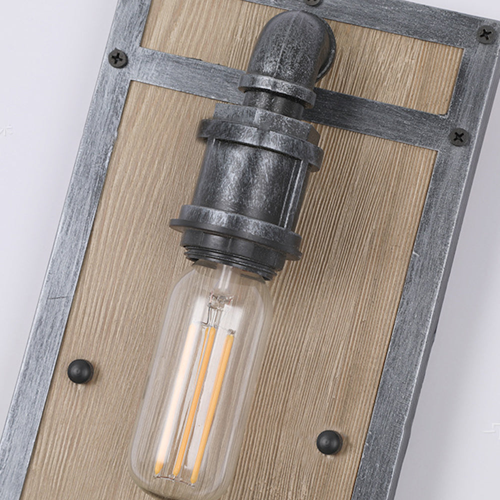 Alessio Wall Lamp Industrial Vintage Square Wooden Black Metal - Lumpaz