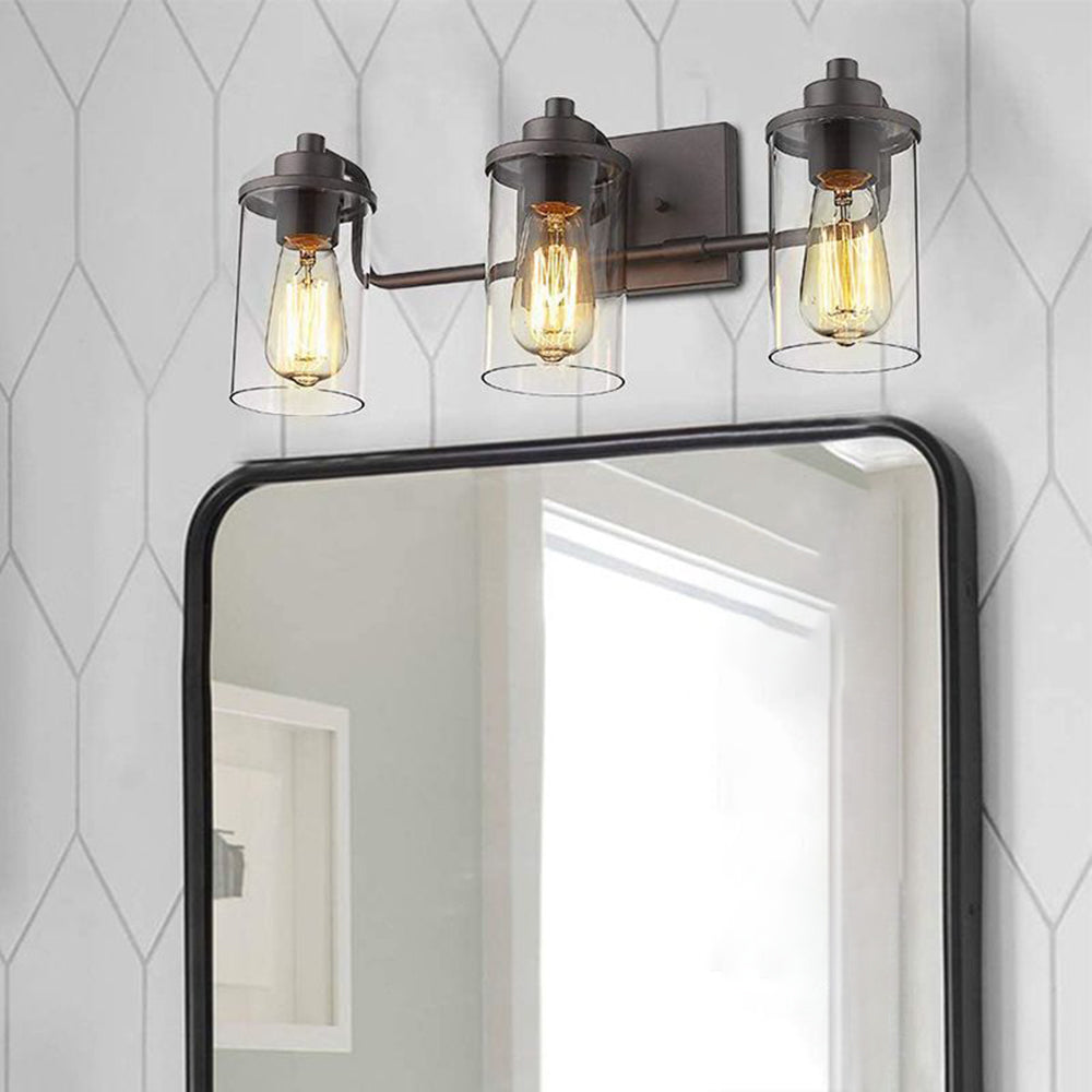 Alessio Industrial Metal/Glass Wall Lamp, Black, Bathroom, Vanity - Lumpaz