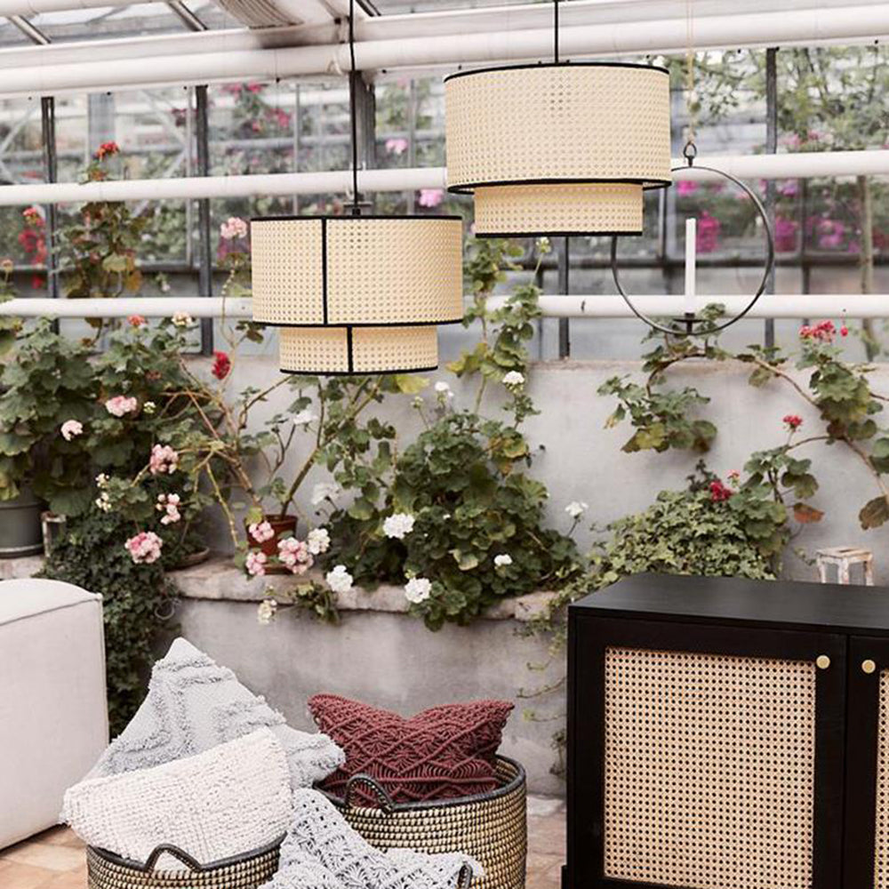 Ritta Japanese Rattan Pendant Light, Double-Layer - Lumpaz