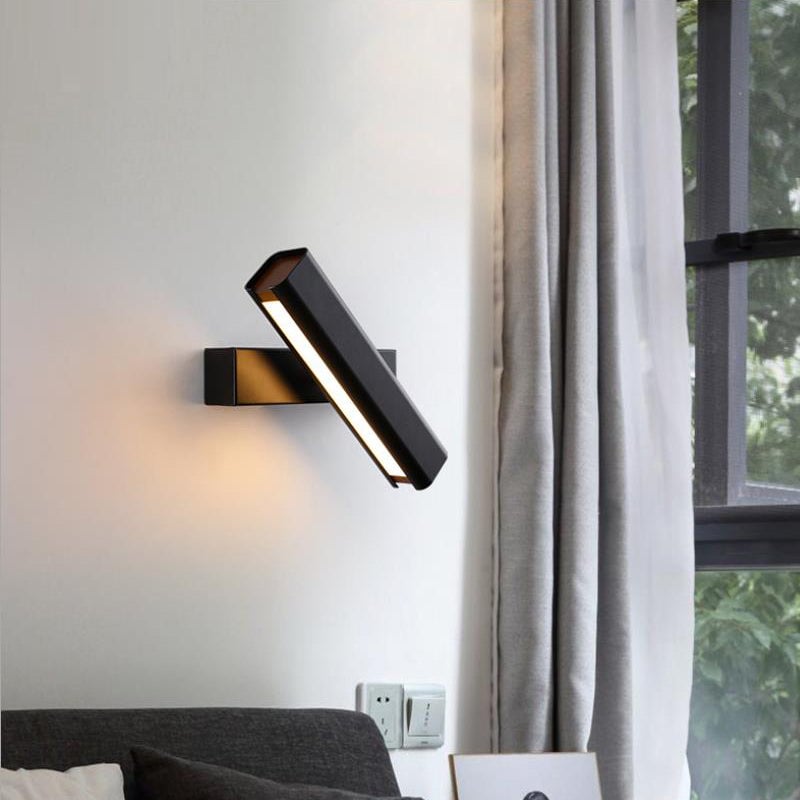 Aqsa Modern Rectangles Metal Rotatable Wall Lamp, Black/White - Lumpaz