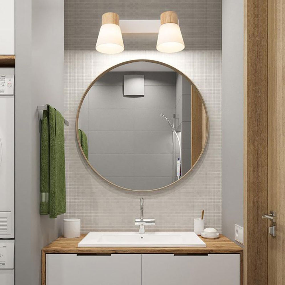 Ozawa Wall Lamp Nordic Vanity Mirror Front, Wood/Glass, White, Basement - Lumpaz