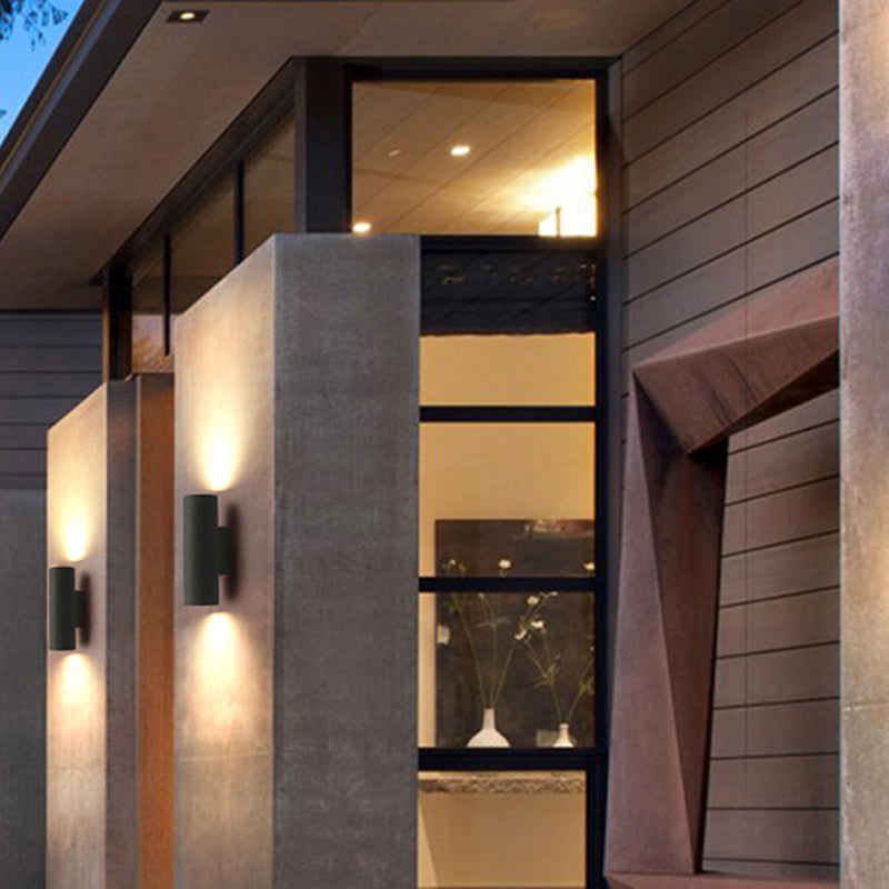 Orr Minimalist Cylindrical Double-headed Cement Outdoor Wall Lamp, Black/White - Lumpaz