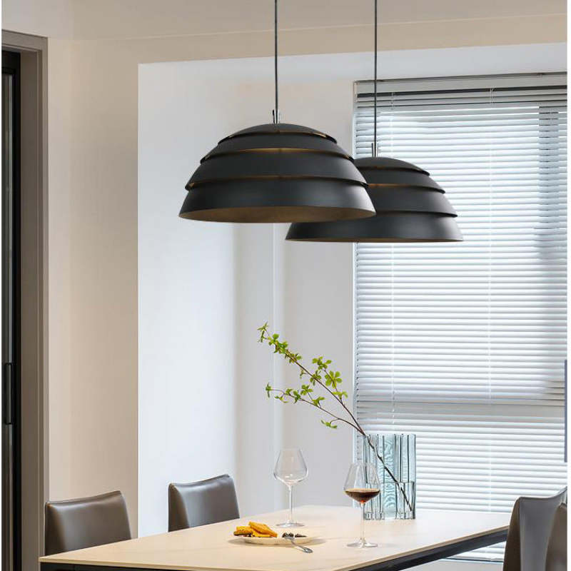Nazifa Design Semi-Globe Metal Pendant Light, Black/White - Lumpaz