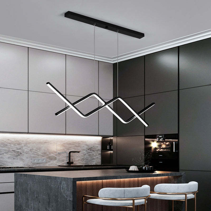 Pendant Light Linear/Double Curve Modern, Metal, Black/Gold, Living Room - Lumpaz
