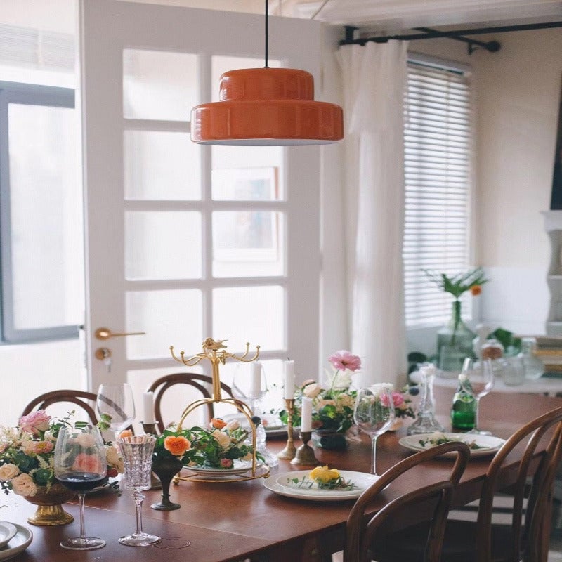 Leilani Single Head Vintage Cosy Pendant Light Orange Metal Dining Room - Lumpaz