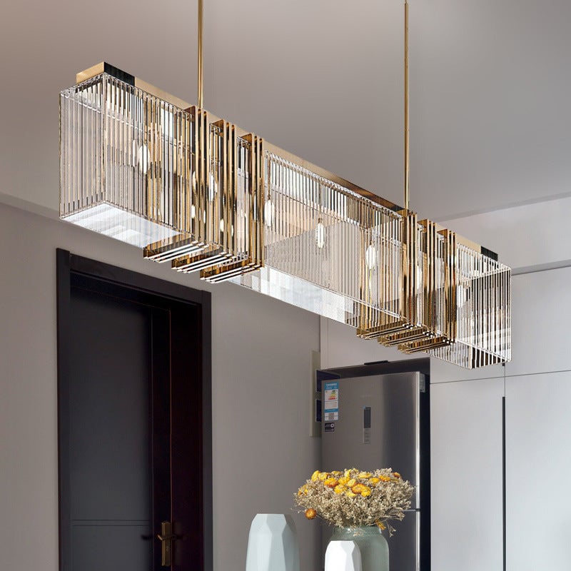 Kajetan Metal Chandelier Pendant Light, Luxury Rectangular Gold Living Room - Lumpaz