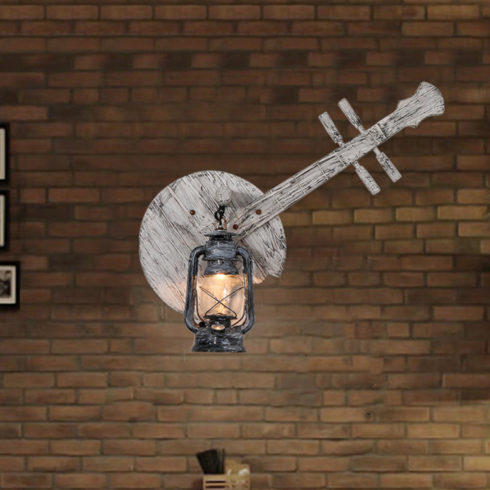 Austin Wall Lamp Lute Vintage Lantern Wooden Gray, Dining Room - Lumpaz